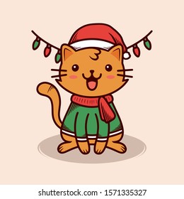 Christmas Cute Cat Illustration Design