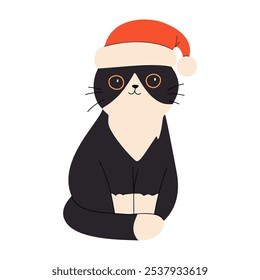 Christmas cute cats. Winter holidays Vector illustration with funny pets. 