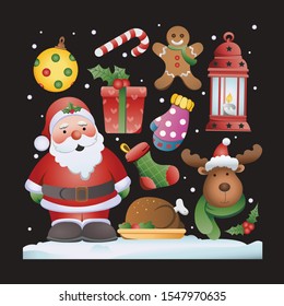 Christmas cute characters and design elements.Vector illustration set.