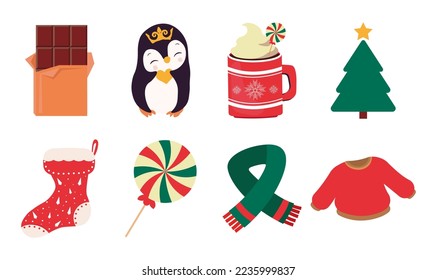 Caracteres lindos de Navidad conjunto .Vector Illustración