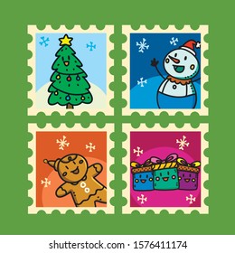 Christmas cute characters stamp collection