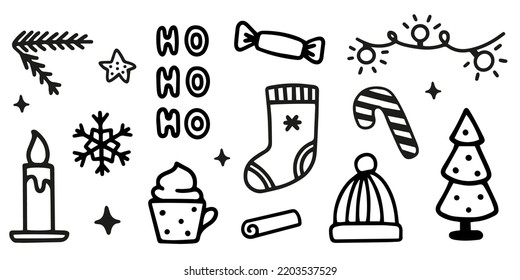 Christmas cute decoration elements in doodle style