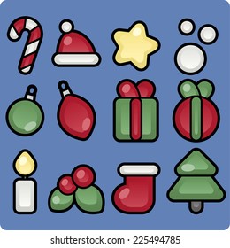 Christmas cute decoration icons vector cartoon illustration