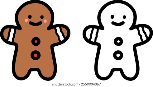 Christmas cute and delicious cookie gingerbread. Christmas concept. Simple icons, characters, clipart with bold black lines. Vector.	
