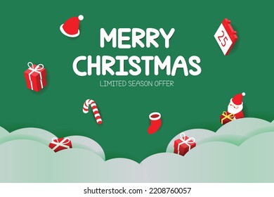 Christmas cute discount sale banner template promotion for advertising with santa