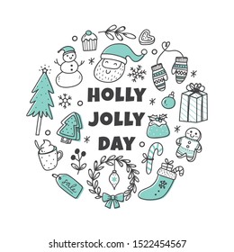 Weihnachtscute-Doodle-Set, handgezeichnete Symbolsammlung