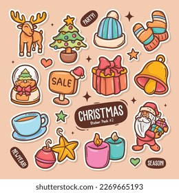 Christmas Cute Doodle Vector Sticker Collection 