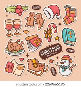 Christmas Cute Doodle Vector Sticker Collection 