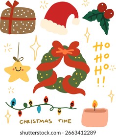 Christmas cute elements drawn style.