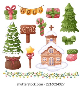 Christmas cute elements in Watercolor