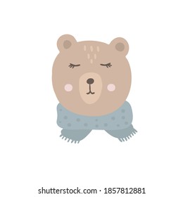 Christmas cute face animal, Merry Christmas illustrations of bear with winter accessories.