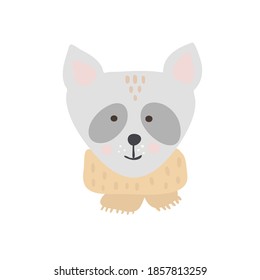 Christmas cute face animals, Merry Christmas illustrations of raccoon with winter accessories.