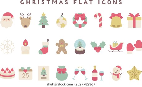 Christmas cute flat icon set. Vector illustration with natural atmosphere.