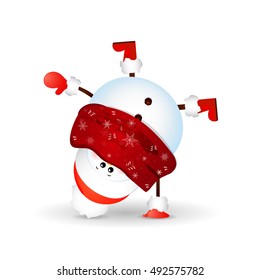 Christmas Cute, funny  Snowman standing Upside down isolated on white background. . vector cartoon illustration.