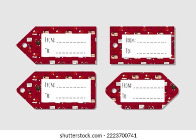 Christmas cute gift tag with doodle vector illustration. Printable tag for presents and gift boxes. Merry christmas and new year tag. Paper cut illustration