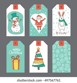 Christmas cute gift tags set. Vector illustration.