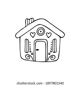 Nochebuena linda casa de pan de jengibre.
Ilustración vectorial aislada en blanco.