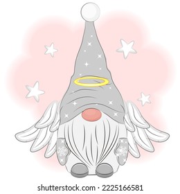 Christmas cute gnome angel with wings vector illustration