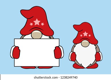 christmas cute gnomes with red clothes and card vector illustration EPS10