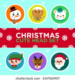 CHRISTMAS CUTE HEAD SET for christmas decorations. This cute design is suitable for stickers, design decorations, and printing material.