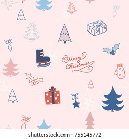 Christmas cute icon background  seamless pattern, hand draw sketch vector illustration.
