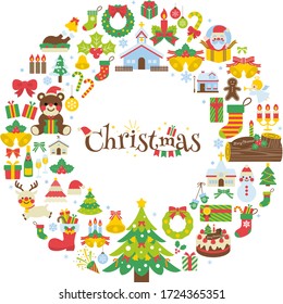 Christmas cute icons, Christmas tree, Santa Claus