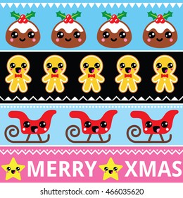 Christmas cute Kawaii seamless pattern with happy characters
