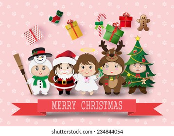 Christmas cute kids.vector illustration.