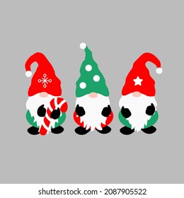 Christmas cute little Gnomes vector illustration. Winter elf gnomes red and green.