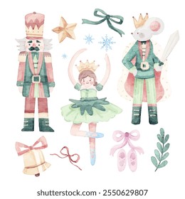 Christmas Cute Nutcracker Watercolor Element Bundle Collection