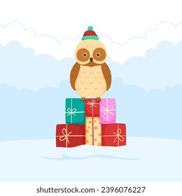 Christmas with Cute Owl, Merry Christmas