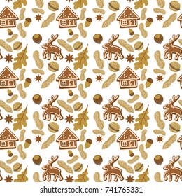 Christmas cute pattern with winter Scandinavian elements. Stylish texture for packing design. Seamless vector pattern.