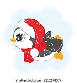 Christmas cute penguin, vector illustration