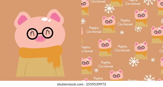 Christmas cute pig card and cute cartoon pig pattern cute christmas and winter wallpaper for fabric prints, gift wrapping paper