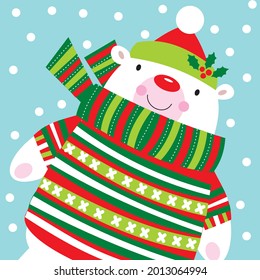 Christmas cute polar bear for christmas card, gift bag or box design