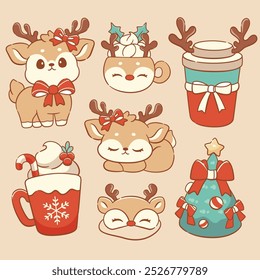 Natal bonito rena animal kawaii adesivo elementos decoração