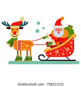 Christmas cute reindeer Santa Claus character vector New Year illustration of deer animal for sleigh