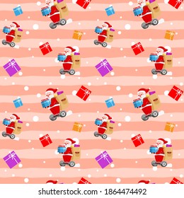 Christmas Cute Santa Claus Hover board Gift Box Pink Pattern For Wrapping Paper Illustration