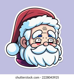 Christmas cute santa, xmas sad Santa stickers decoration. Winter collection