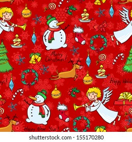 Christmas cute seamless pattern with angel