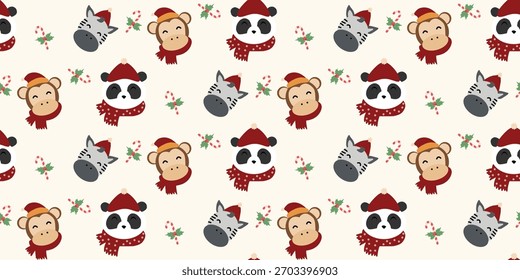Weihnachten süße nahtlose Muster mit niedlichen Tier, Candy Cane. Weihnachtscoquette Retro. Vintage eleganten trendigen Hintergrund. Perfekt für Stoff, Tapete, Dekor, Verpackung