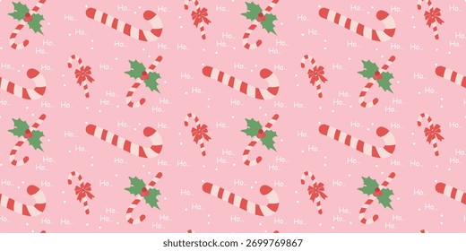 Weihnachten süße nahtlose Muster mit Bögen, Candy Cane. Weihnachtscoquette Retro. Vintage eleganten trendigen Hintergrund. Perfekt für Stoff, Tapete, Dekor, Verpackung