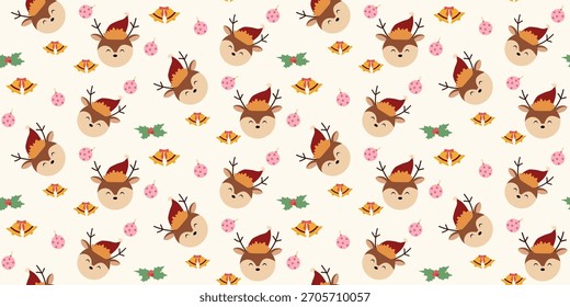 Navidades lindo patrón sin fisuras con arcos, adornos de Navidades, animales lindos, bolas, campanas, bayas de acebo. Coqueta de Navidad retro. Antiguas elegante fondo de moda. Perfecto para la tela, Fondo de pantalla, decoración, 