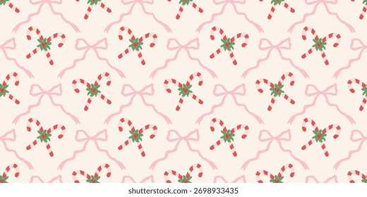 Navidades lindo patrón sin fisuras con marcos decorativos, arcos y bastón de caramelo. Coqueta de vacaciones de Navidad retro. Antiguas elegante fondo de moda. Perfecto para la tela, Fondo de pantalla, decoración, envoltura