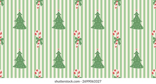 Navidades lindo patrón sin fisuras con marcos decorativos, arcos, árboles de Navidad, bastón de caramelo. Coqueta de Navidad retro. Antiguas elegante fondo de moda. Perfecto para la tela, Fondo de pantalla, decoración, envoltura