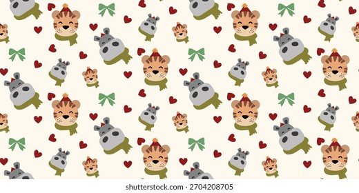 Weihnachten niedlichen nahtlosen Muster mit dekorativen Rahmen, Bögen, Liebe, niedliche Tier. Weihnachtscoquette Retro. Vintage eleganten trendigen Hintergrund. Perfekt für Stoff, Tapete, Dekor, Verpackung
