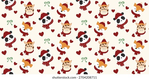 Navidades lindo patrón sin fisuras con marcos decorativos, arcos, amor, lindo animal. Coqueta de Navidad retro. Antiguas elegante fondo de moda. Perfecto para la tela, Fondo de pantalla, decoración, envoltura