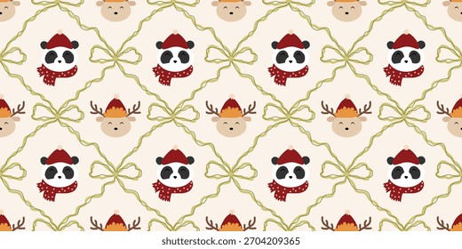 Navidades lindo patrón sin fisuras con marcos decorativos, arcos, amor, lindo animal. Coqueta de Navidad retro. Antiguas elegante fondo de moda. Perfecto para la tela, Fondo de pantalla, decoración, envoltura