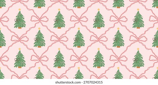 Navidades lindo patrón sin fisuras con marcos decorativos, arcos y árboles de Navidad. Coqueta de vacaciones de Navidad retro. Antiguas elegante fondo de moda. Perfecto para la tela, Fondo de pantalla, decoración, envoltura