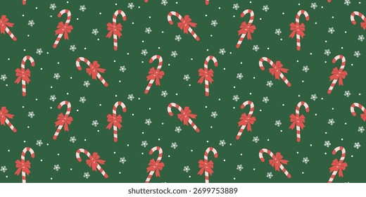 Weihnachten süße nahtlose Muster mit Schneeflocke, Bögen, Candy Cane. Weihnachtscoquette Retro. Vintage eleganten trendigen Hintergrund. Perfekt für Stoff, Tapete, Dekor, Verpackung